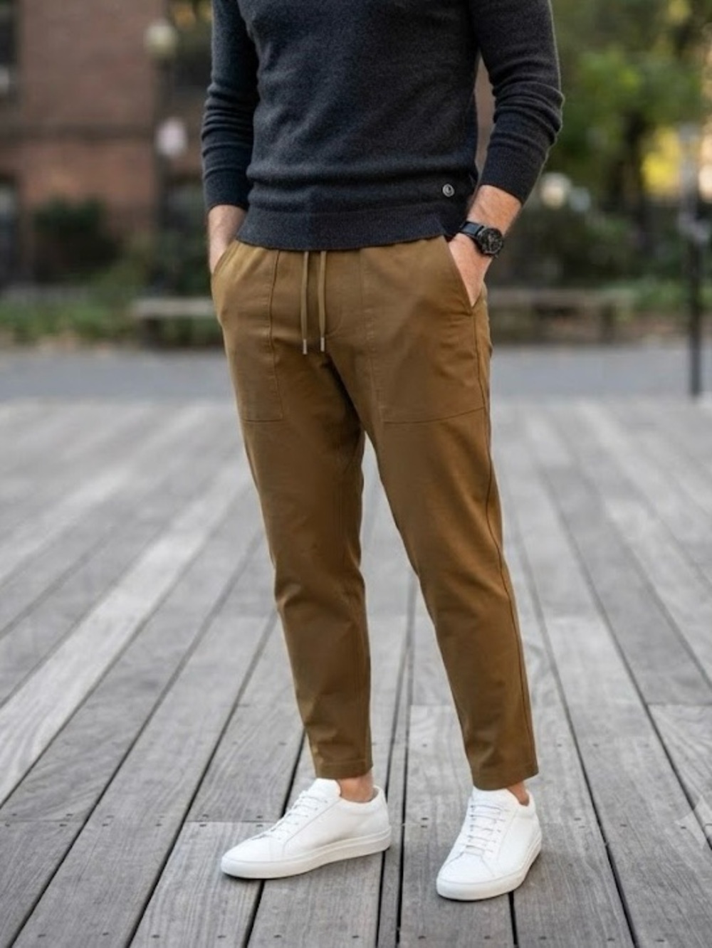 Lululemon Rare Men’s Mustard Brown Khaki Drawstring Casual Pants Pockets L